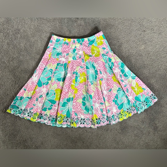 90s Lilly Pulitzer Ingrid Hawaiian Tropical Floral Lined Skirt Cruise Wear - Picture 1 of 6